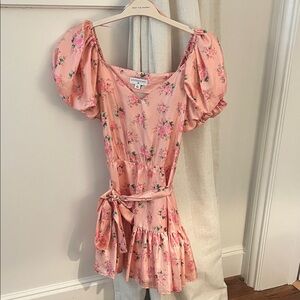 LoveShackFancy Pink Floral V-Neck Dress